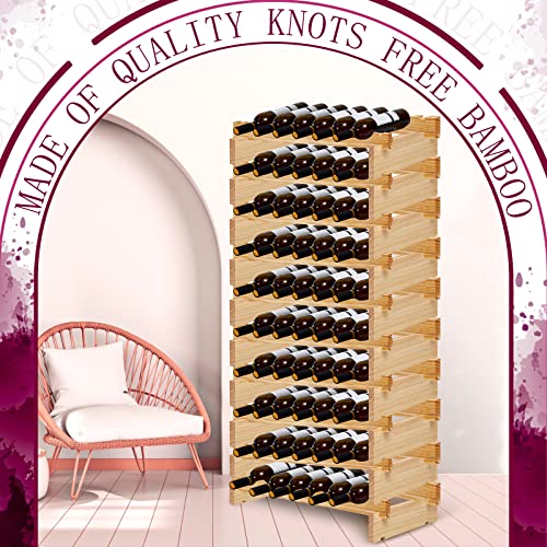 Roowest 60 Bottle Stackable Wine Rack 27.6 x 11.8 x 47.2 Bamboo Wine Rack Wood Freestanding Wine Storage Shelf 10 Tier Sturdy and Durable Wine Ho