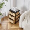 Wimarsbon Nightstand, Water Hyacinth Woven End Table, Side Table, Bedside Table with Bin Drawer, Drawer Dresser for Bedroom, for Living Room (Bla