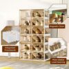 ANTBOX Foldable Shoe Rack for Closet,Portable Shoe Organizers Storage Boxes for Entrywa,Large Sturdy Stackable Sneaker Cabinet Bins with Magnetic