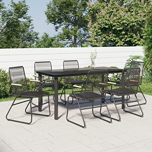 vidaXL Garden Dining Set 7 Piece, Table and Armchairs for 6, Outdoor Dining Set for Patio Terrace, Lounge Set, Modern Style, Black PVC Rattan