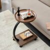 Gelory Sofa End Table, Narrow Side Table C Shaped Sofa Side Table with Metal Frame, Coffee Snack Couch Table for Living Room, Bedroom, Bedside (C