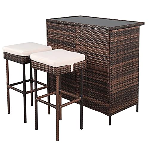 MIAOZI (102 x 59 x 101) cm Bar Table And Bar Stool Three-Piece Set Brown Gradient Patio Furniture Set Outdoor Furniture Set