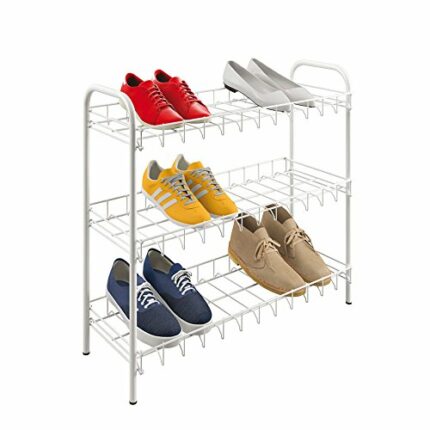 Metaltex Shoe Rack - 3 Tier Shoe Stand Organiser, Metal, White, 64 X 23 X 59 CM