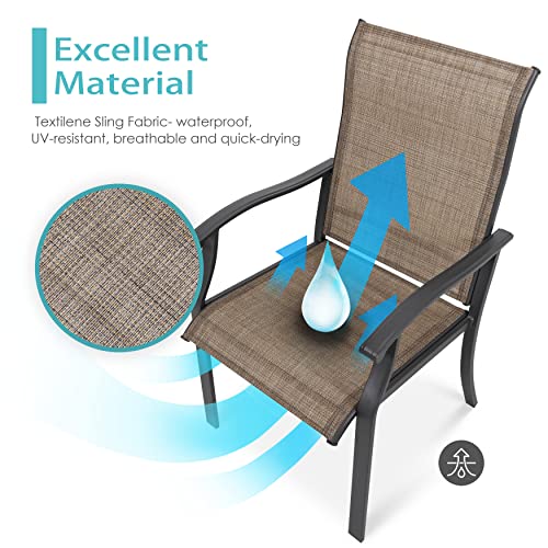 NUU GARDEN Dining Chairs Set of 2, Indoor Outdoor Patio Chairs with Arms, Iron Frame and Textilene Sling Chairs for Lawn, Garden, Black with Gold