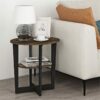 Furinno Oval End, Side Table, Nightstand, Engineered Wood, Columbia Walnut/Black, 2-Pack