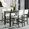 DINGZZ 5 Piece Counter Height Dining Table Set Black Table And 4 Chairs Furniture In Beige