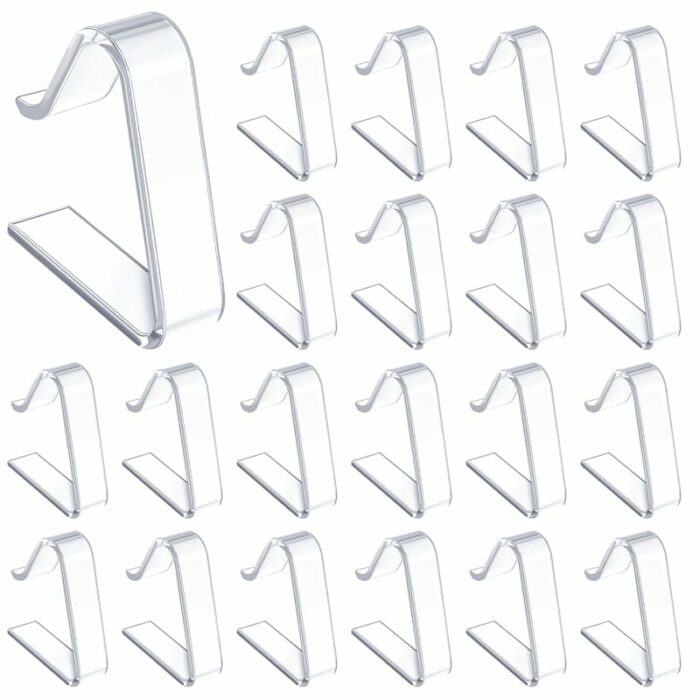 FRIUSATE 20Pcs Plastic Tablecloth Clips Transparent Table Cloth Clip Clear Tablecloth Weight for Outdoor Picnic Tables Table Cloth Holder Table C
