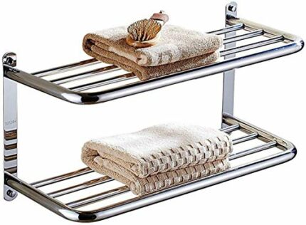 MFLASMF Towel Shelf Towel Rack Bath 304 Stainless Steel Double Towel Shelves Holder 57CM Towel Row Wall Mounted Towel Rail Bar Hotel Rail Shelf S