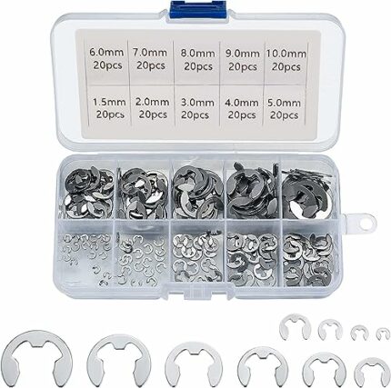 200 Pcs U-Clip Circlip Assortment Kit, Stainless Steel U-Clips Set, 10 Sizes Internal & External Snap Retaining Rings - M1.5/M2/M3/M4/M5/M6/M7/M8
