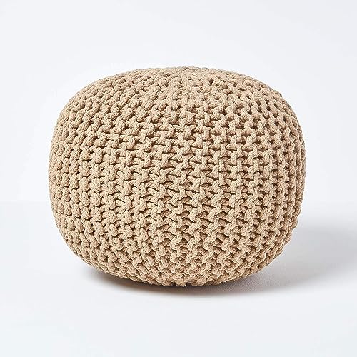 EXQUIZIT HOME Knitted Round Pouffe Foot Stool Ottoman Large 100% Cotton Chunky Moroccan 50cm Pouf COLOUR BLACK