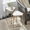 mDesign Triangular Side Table  – Small Table with Marble-Style Top – Metal Coffee Table for Hallway and Living Room – Soft Brass/Marble