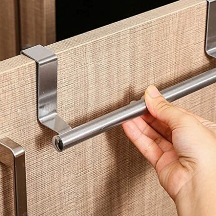 Hampine Stainless Steel Kitchen Towel Holder,Over The Door Tea Towel Holder,Towel Rail for for Cupboard Drawers Bathroom and Radiator Anti Slip A