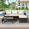 CZDYUF Outdoor Patio 3 Pcs Rattan Wicker Sofa Set， With Lounger Seat, Beige Cushions