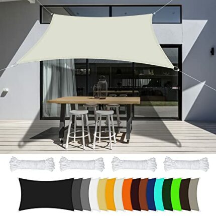 Sun Shade Sail Square 2 x 2 m With Free Rope Shade Sails Canopy for Outdoor Garden Patio Lawn, Ivory
