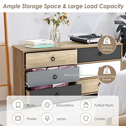 LIUZH 6 Drawer Double Dresser Accent Storage Tower Durable Engineered Wood Simple Style Bedroom Hallway Entryway Storage Cabinets