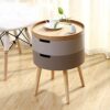 SDFGH Bedroom Small Simple Bedside Table Round Bedside Table, Side Table Double Drawer Bedside Table