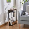 Vintage Narrow Side Table with Storage Shelf, 3 Tier Slim End Table Modern Sofa Table for Narrow and Small Spaces, 24.6 Inch Height Bedside Table