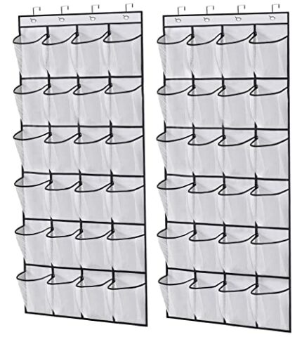 MISSLO 2 Pack Over the Door Shoe Rack Hanging Shoe Storage Organiser 48 Mesh Pockets Large Shoe Holder for Closet Bedroom Bathroom Organizer with