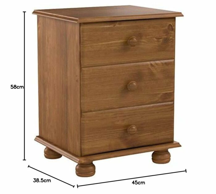 Furniture To Go Copenhagen 3-Drawer Bedside, 58 x 44 x 39 cm, Antique Pine