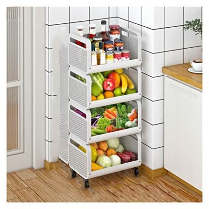 N/A Kitchen Spice Storage Rack 3/4 Tier floor Cutlery Rack for Bathroom Storage Rack Multifunctional Trolley (Color : A, Size : 97.5cm*40cm)
