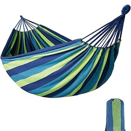 Outdoor Canvas Striped Hammock with Portable Travel Bag - 190 x 100cm (Blue)