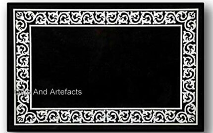 Gifts And Artefacts 36 x 48 Inches Rectangle Shape Black Marble Dining Table Top with Royal Lookk Marquetry Art Kitchen Table for Home Furniture