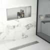 Bernkot Stainless Steel Shower Niche 12" X 12" White Rimless No Tile Needed Recessed Shower Shelf for Bathroom Storage