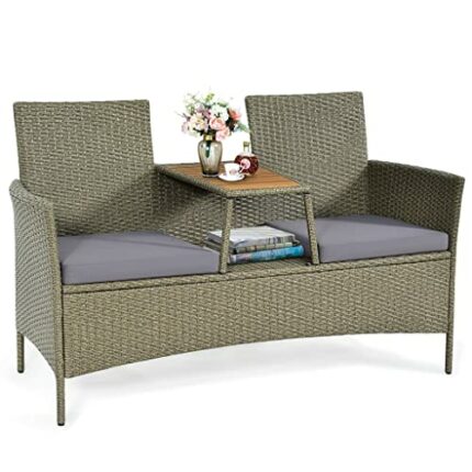 MIAOZI 2-Person Patio Rattan Conversation Furniture Set Loveseat Coffee Table Patio Conversation Set