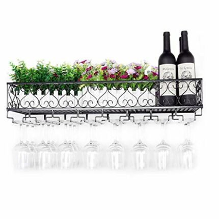 PIBM Stylish Simplicity Wine Rack Shelf Wine Rack with Adjustable Height, Ceiling Mounted Hanging Wine Bottle Holder, Metal Iron Wine Glass Holde