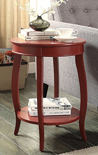Major-Q 9082787 24" H Modern Red Finish Round Wooden Side End Table with Shelf