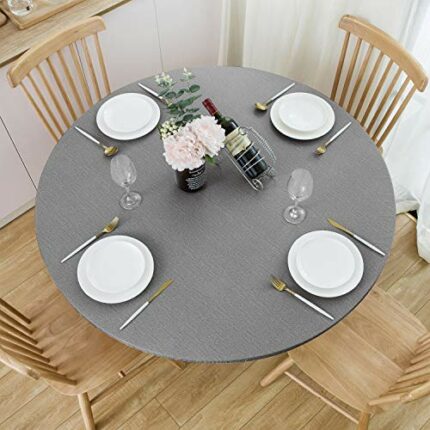 NLMUVW Round Fitted Vinyl Tablecloth with Elastic Edge 100% Waterproof Oil Proof PVC Table Cloth Wipe Clean Table Cover for Indoor and Outdoor, G