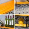 EMISOO Wall Storage Organizer Shelf Wine Rack, Wine Bottle Wall Hanging Wine Bottle Holder Metal and Wood Wine Glass Goblet Rack Cup Holder for B