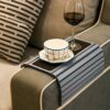 Bamboo Sofa Couch Arm Tray, Foldable Couch Arm Table, Convenient Cup Holder, Drink Coaster and Remote Caddy for Your Sofa Armrest, (16.5" L x 13.
