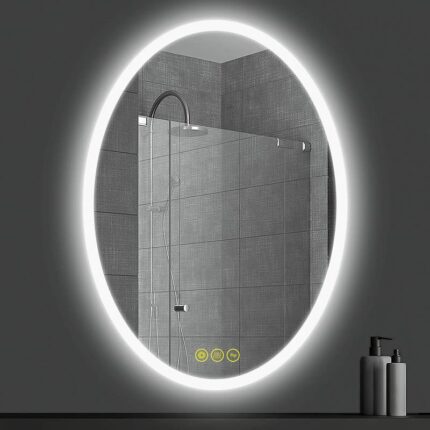 AI-LIGHTING Oval Bathroom Mirror LED Lighted Wall Mount Vanity Mirror with Dimmer Switch Backlit Bathroom Mirrors with LED Lights 50x70 cm Framel