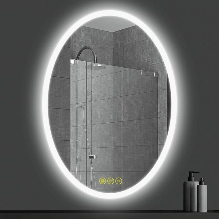 AI-LIGHTING Oval Bathroom Mirror LED Lighted Wall Mount Vanity Mirror with Dimmer Switch Backlit Bathroom Mirrors with LED Lights 50x70 cm Framel