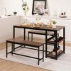 DINGZZ 3 Piece Dining Table Set For Kitchen Table And 2 Bench Storage Compartments With Wine Rack