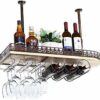 SUCHETA Hanging Wine Rack with Glass Holder and Shelf, Wine Holder Ceiling Hanging Mounted Solid Wood Wine Rack Wine Glass Metal Hanging Rack and