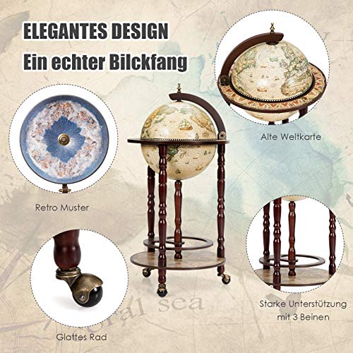 COSTWAY Globe Bar, Beige, Approx. 45 x 45 x 88 cm (L x W x H)