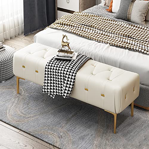 Luxurious End of Bed Bench,Leather Upholstered Bench Bedroom Bench with Golden Legs,Entryway Bench,Modern Bench Seat for Livng Room-Light Gray 80