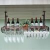 EMISOO Ceiling Wine Glass Rack, Hanging Wine Glass Rack, Ceiling Mount Metal Wine Glass Holder with Display Shelf,Height Adjustable Hanging Wine