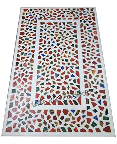 Gifts And Artefacts 30 x 60 Inches Shiny Gemstones Inlaid Dining Table Top White Rectangle Shape Hallway Table for Home Furniture Decor