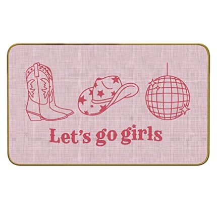 Mingnei Funny Pink Preppy Let's Go Girls Doormat Door Mat for Home Kitchen Entrance, Cowgirl Mat, Western Cowgirl Boots Disco Floor Mats for Hous