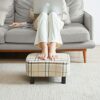 YMYNY 42 cm Footstool, Rectangle Ottoman with Stable Wooden Legs, Modern Linen Fabric Footrest, Change Shoes Stool for Living Room, Padded Seat f