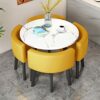 Kitchen Table and Chairs for 4, 5-Piece Compact Dining Room Table Set，DI 31/35.4INCH Faux Marble Pattern Top and 4 PU Leather Upholstered Seat, M