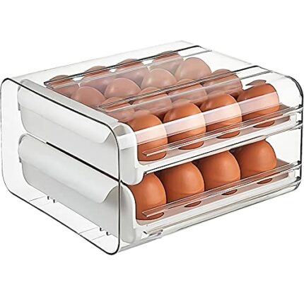 WUWEOT 32 Grid Egg Storage Drawer Container for Refrigerator, Clear Double-Layer Type Egg Storage Rack, Space-Saving Kitchen Egg Box Egg Tray Hol