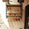 ybaymy Industrial Wine Rack 2-Tiers Wall Mounted Bar Shelves Home Wine Storage Racks with 5 Glasses Holder Hanging Rustic Wine Holder Wine Displa