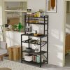 YMYNY Kitchen Baker's Rack, Microwave Oven Stand with Storage Shelves, Industrial Coffee Bar Station, with Adjustable Wine Holders and 12 S-Hooks