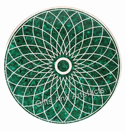 Gifts And Artefacts 42 x 42 Inches Round Shape White Marble Kitchen Table for Home Decor Pietra Dura Art Dining Table Top