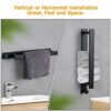 Ainiv Towel Rail Wall Mounted with 2 Hooks, Stainless Steel Black Towel Rail, Self Adhesive Towel Rail No Drilling, Vertical or Horizontal Instal