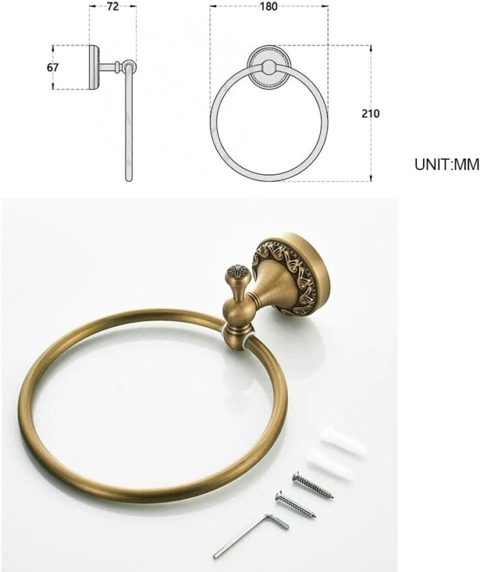 RAKUTE European Antique Brass Towel Ring, Retro Towel Rack, Hardware Pendant Towel Hanger Holder Bathroom Ring